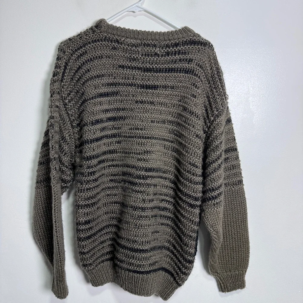 Gabrielle Sweater Mens M Brown Black Argyle Leather Patchwork‎ Vintage Knit